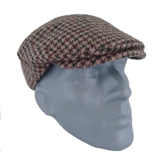 Genuine Scottish Highland Harris Tweed® Cap ZH014 - BEIGE HOUNDSTOOTH -PICK SIZE - Picture 3 of 12